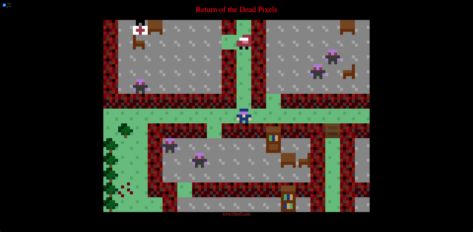 Screen shot from the video game 'Return of the Dead Pixels' showing zombies